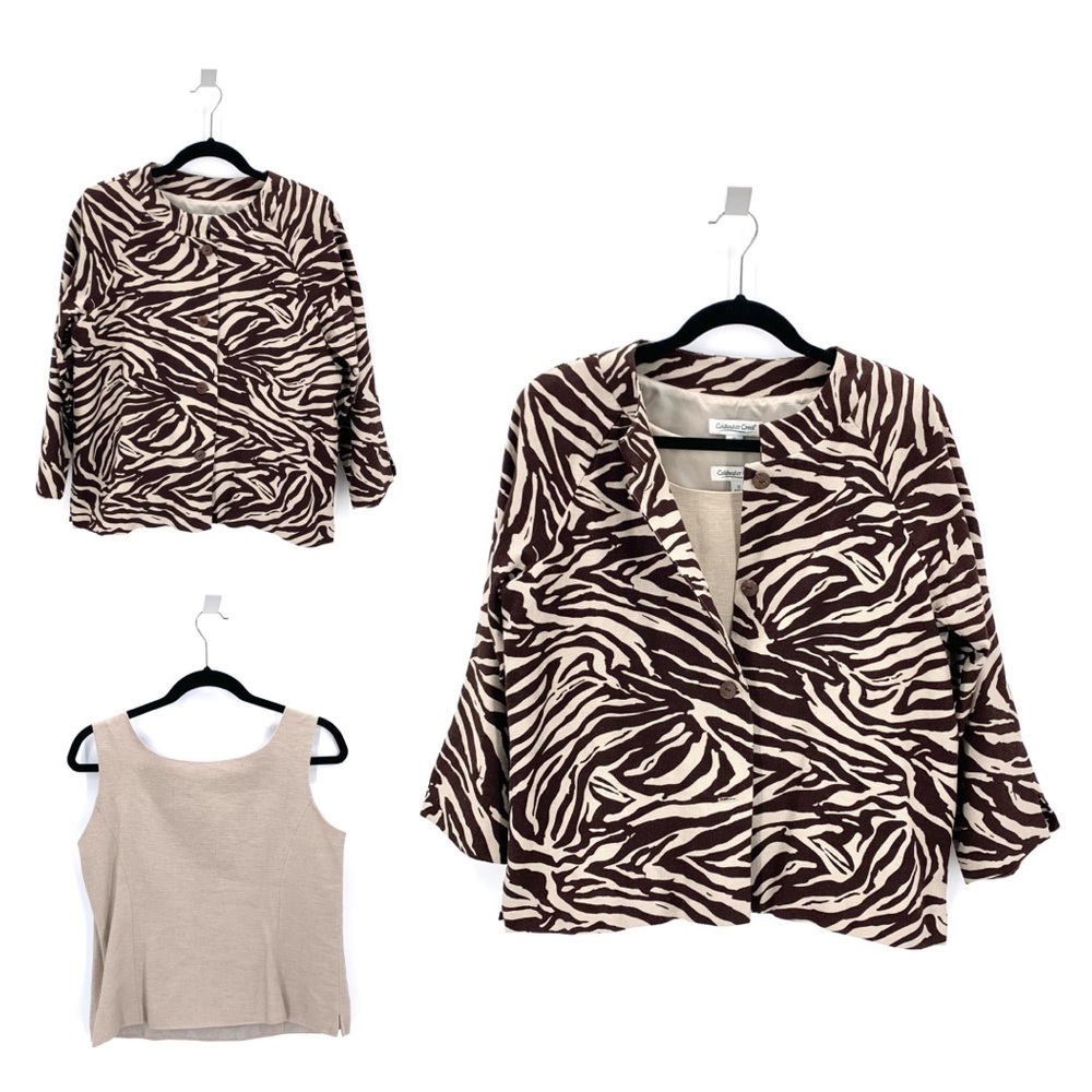Coldwater Creek 2 Piece Linen Blend Animal Print Jacket and Tank Top Size 12